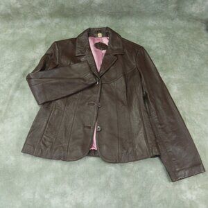 EUC Wilson Leathers Brown Women's Size LARGE Button-Down LEATHER JACKET s-8458